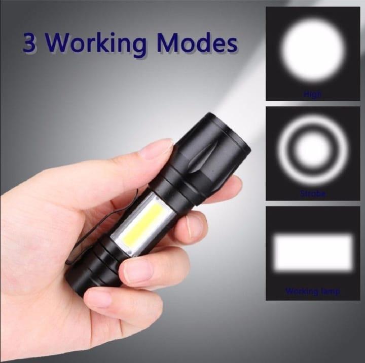 Portable LED Flashlight – Mini Rechargeable Torch with Side Light & Waterproof Body