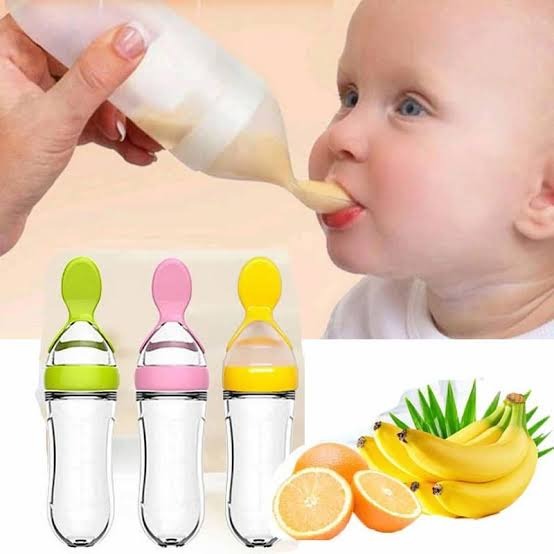 Feeder With Spoon – Soft Silicone Baby Feeding Bottle With Spoon Dispenser