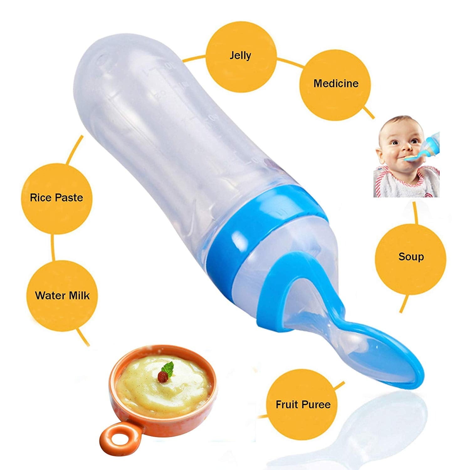Feeder With Spoon – Soft Silicone Baby Feeding Bottle With Spoon Dispenser